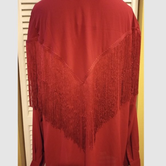 New with Tags Verdusa Women's Fringe-Trim Red Blouse, Size XL - Picture 4 of 12